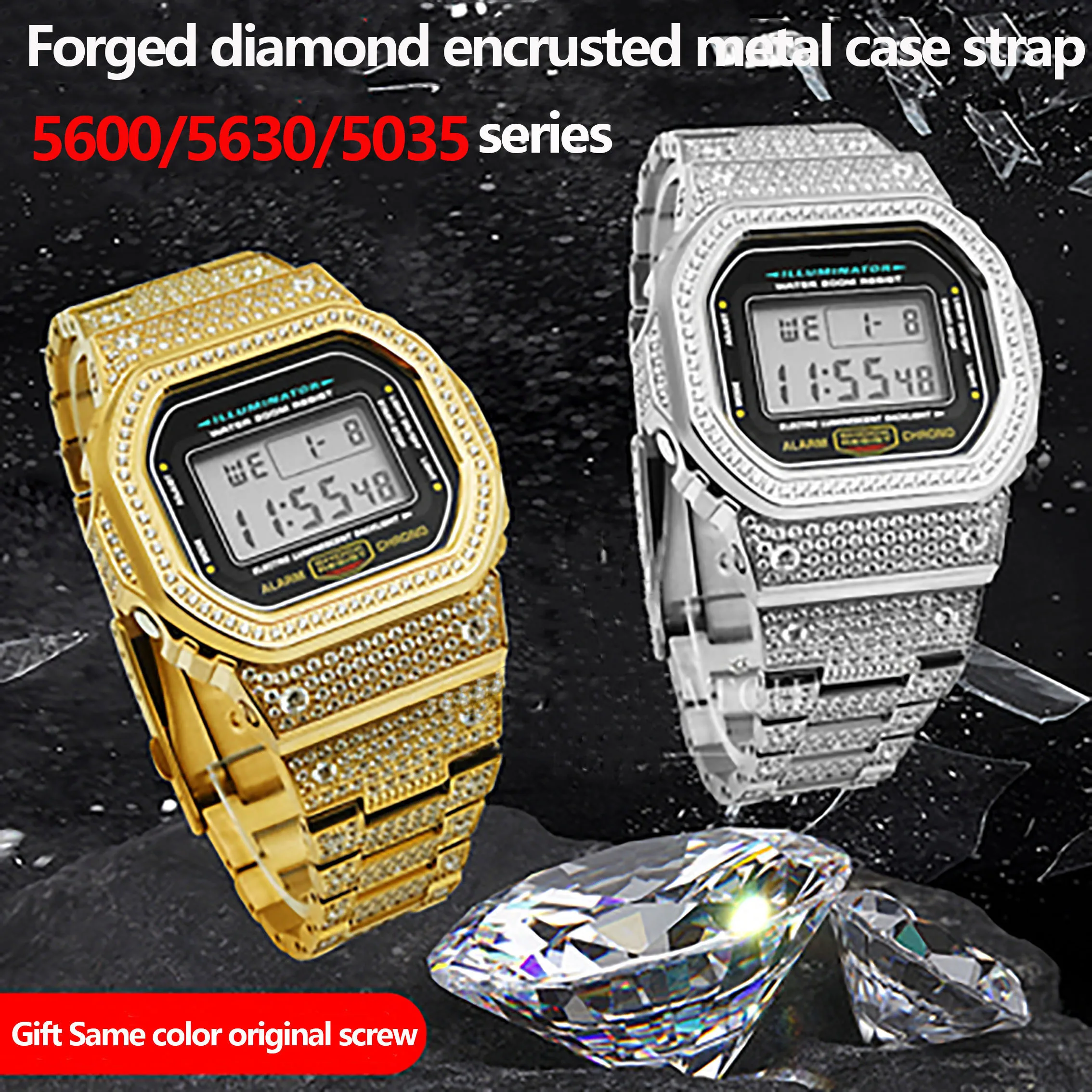 5600/5610/5035mm/5000mm/2100mm Steel Watch Bezel Strap with Diamond for DW5600 GW5000 GLX5600 GW-M5610 Watch Diamond Band Case