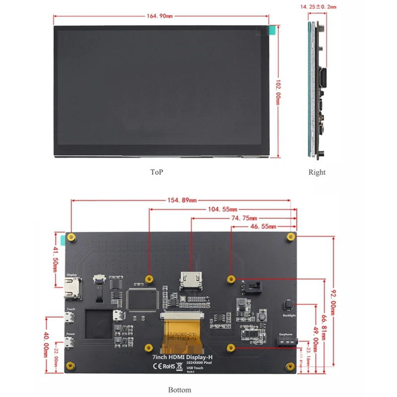 7 Inch 1024X600 LCD Touchscreen Monitor With Bracket Full Viewing Display For Raspberry PI 3B + 4B enlarge