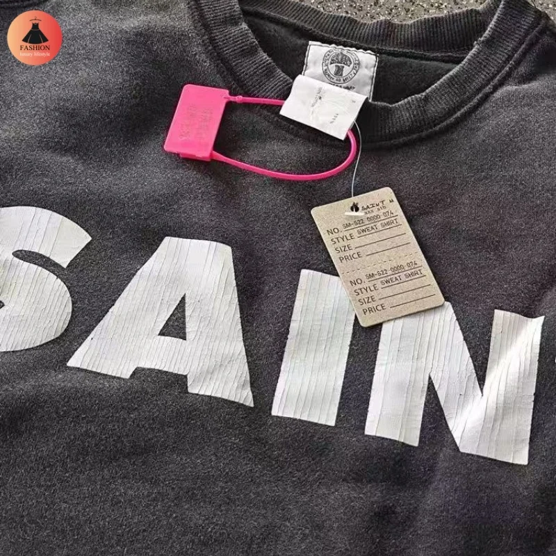 Зимний винтажный свитер SAINT Mxxxxx CREW SWEAT сверхмощный стираный свитшот брендовый