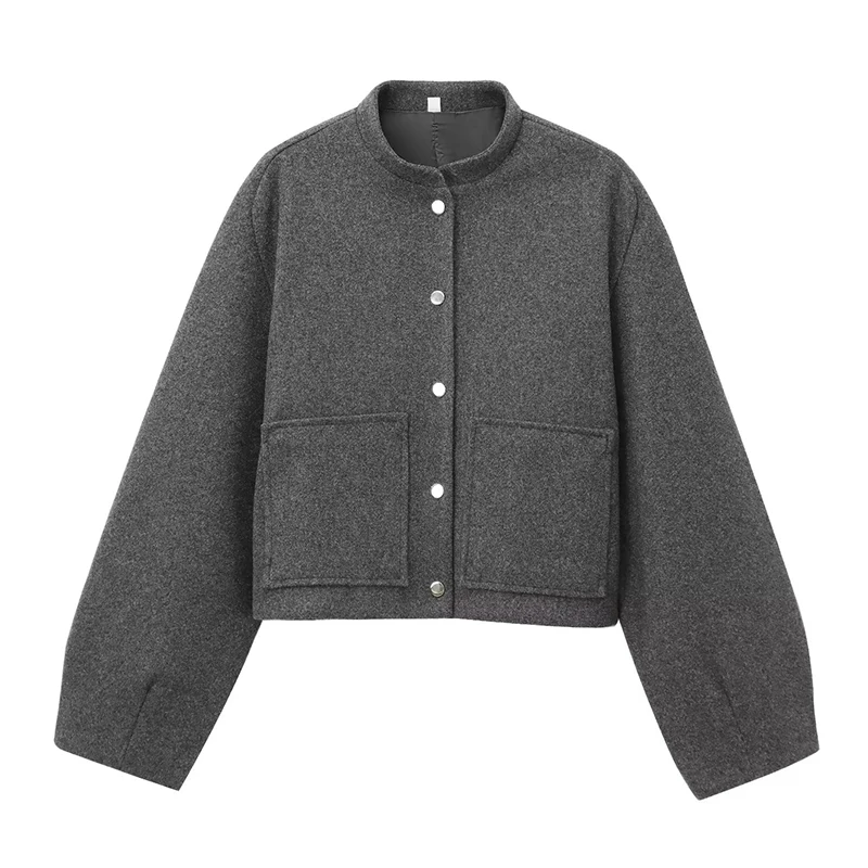 Зимняя женская теплая куртка однотонное пальто с длинными рукавами и круглым