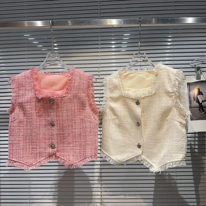 

BORVEMAYS, Новинка осени 2023, однобортный, без рукавов, однотонный, Повседневный, темпераментный твидовый жилет для женщин, WZ3703