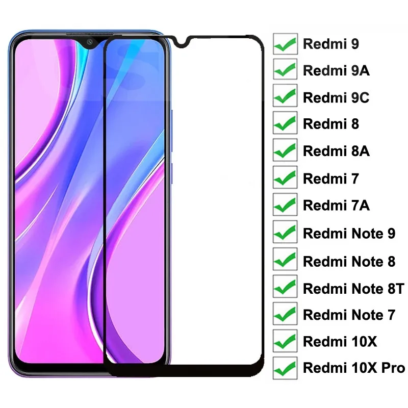 

9D Full Screen Protective Glass on the Redmi 9 9A 9C 8 8A 7 7A 10X For Xiaomi Redmi Note 8 8T 7 9 9S Pro Max Tempered Glass Film