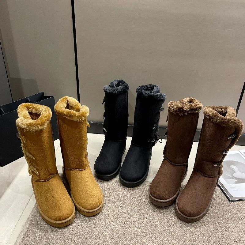 Женская обувь Классические женские зимние сапоги для девочек Теплые кожаные на