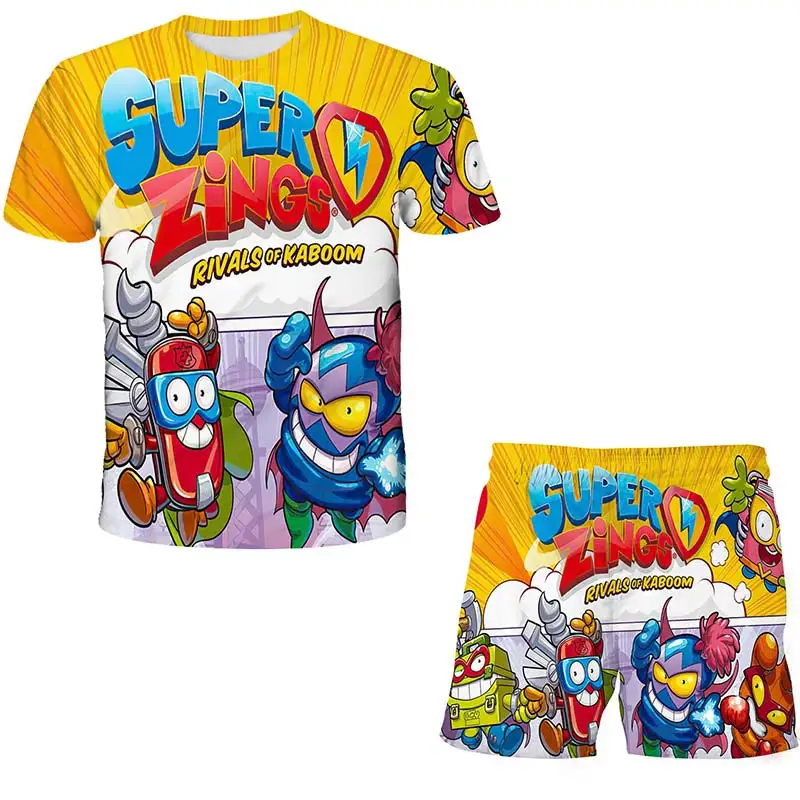 Super Zings 3d Print Short sleeve Toddler Girls Sets Top+shorts 2pcs Sets Sports Suit Baby Children Clothing Boys T Shirt /short