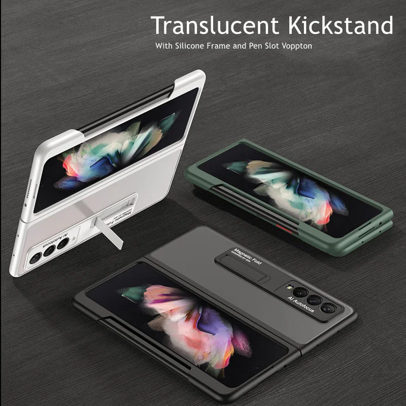 case for samsung galaxy z fold 3 2 5g frosted translucent case tpu frame hard clear back cover s pen slot holder kickstand case free global shipping
