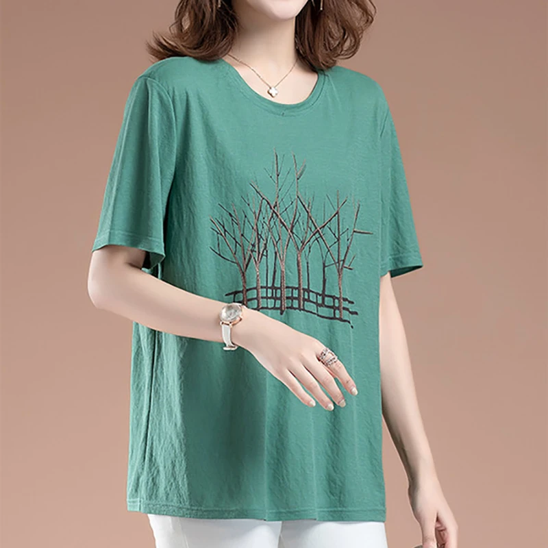 

T-Shirt Women's Summer Short Sleeves Casual Tshirt Loose Large Size 5XL T Shirts Women Printing Tops Tees female Dropship