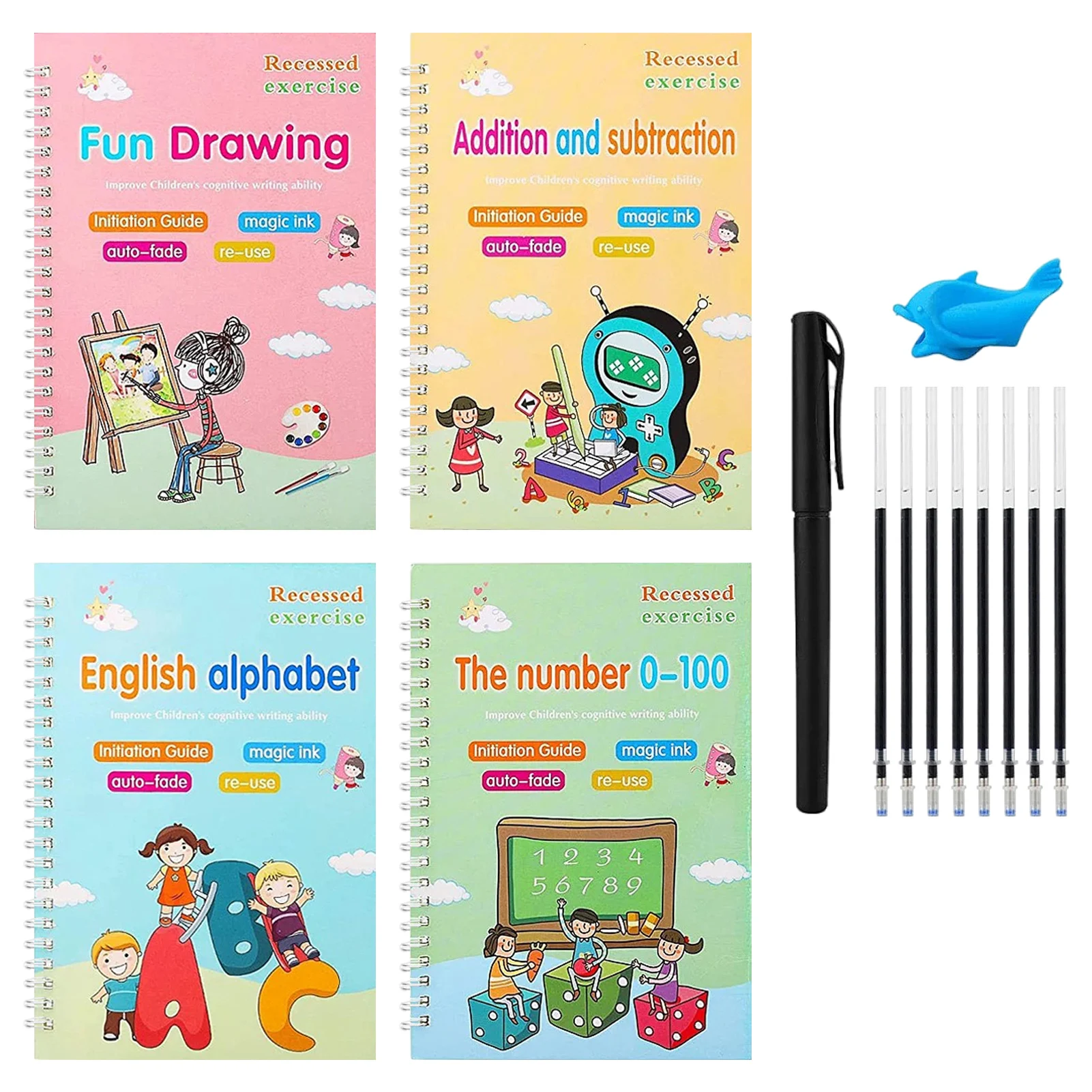 

Волшебная искусственная для детей, многоразовая 4 упаковки, копировальная книга для рукописного письма, рабочая книга для рукописного пись...