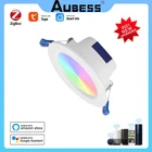 Умный светодиодный светильник AUBESS, 10 Вт12 Вт, Tuya Zigbee 3,0, RGBCW 3,54 дюйма, круглый потолочный светильник, комнатное точечное освещение Alexa Smartthings