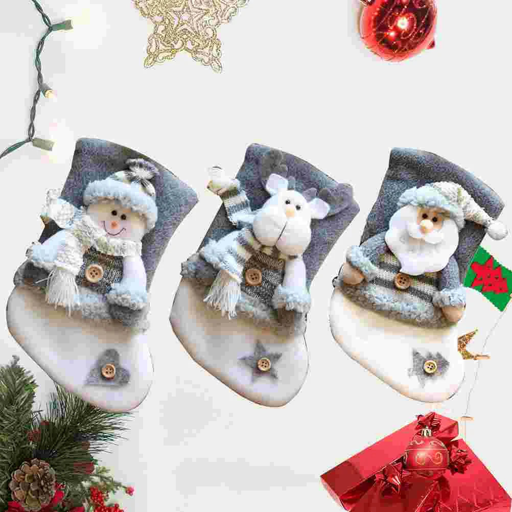 

3pcs Christmas Sock Gift Bag Santa Claus Snowman Elk Sock Pendant Creative Christmas Tree Hanging Decors Cartoon Christmas Gift