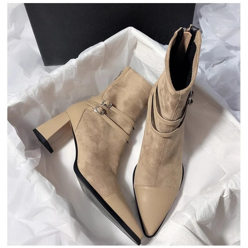 Модные женские зимние ботильоны с острым носком дизайнерские модные ботинки на