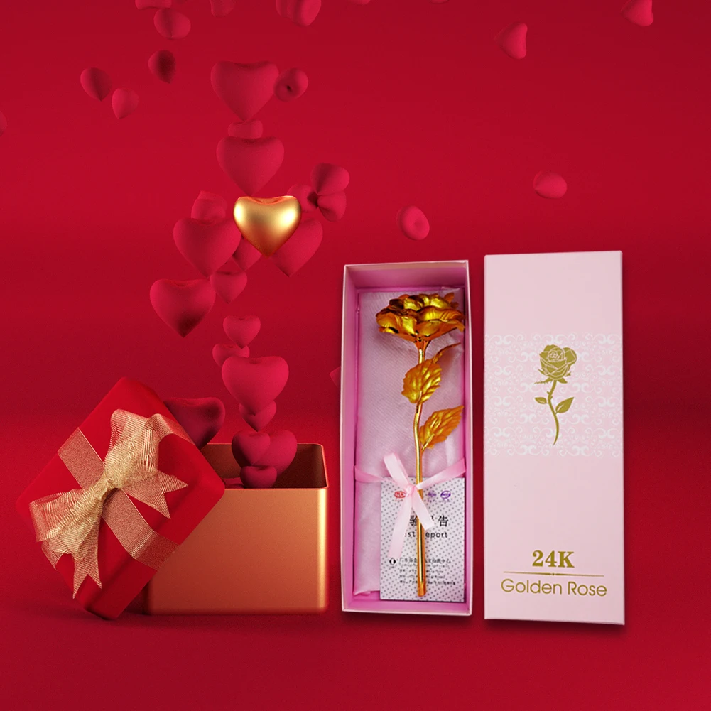 

Gold Foil Rose Carnation with Present Box Eternal Flower Souvenir for Women Christmas Valentine's Day Wedding Gifts