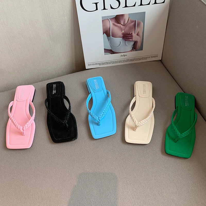 

Сандалии женские с квадратным носком, шлепанцы, каблук, плетеные, туфли-лодочки, сланцы, лето 2022