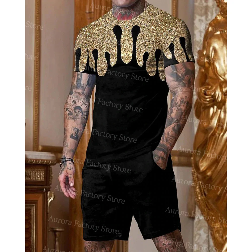 Men's T-shirt Set 3D Fierce Lion Print Streetwear Oversized Short Sleeve T-shirt Shorts Set Sportswear Summer Male Clothing