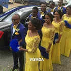 Женское желтое шифоновое платье с юбкой-годе и рукавом 2021