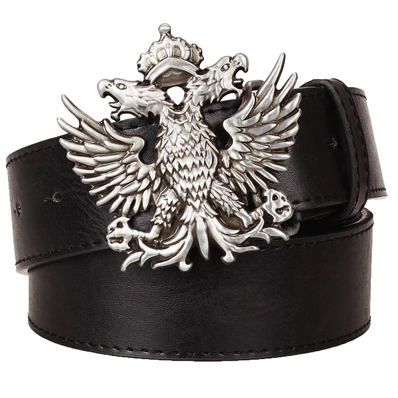 Imperial Double-Headed Eagle Coat Of Arms Metal Buckle Formal Men Leather Belt Russia National Emblem Pattern