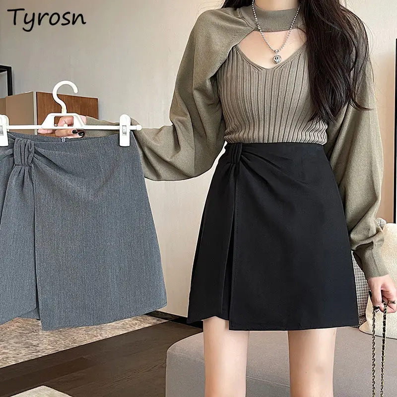 

Ассиметричные женские юбки, однотонная простая элегантная повседневная универсальная офисная Милая дышащая Милая юбка в стиле ампир, в Корейском стиле, на лето