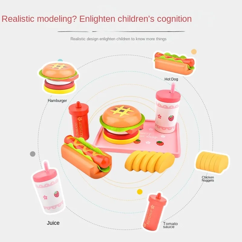 

Wooden Hamburger Toy Strawberry Simulation Hamburger Hot Dog Set Children's Play House Kitchen Toys