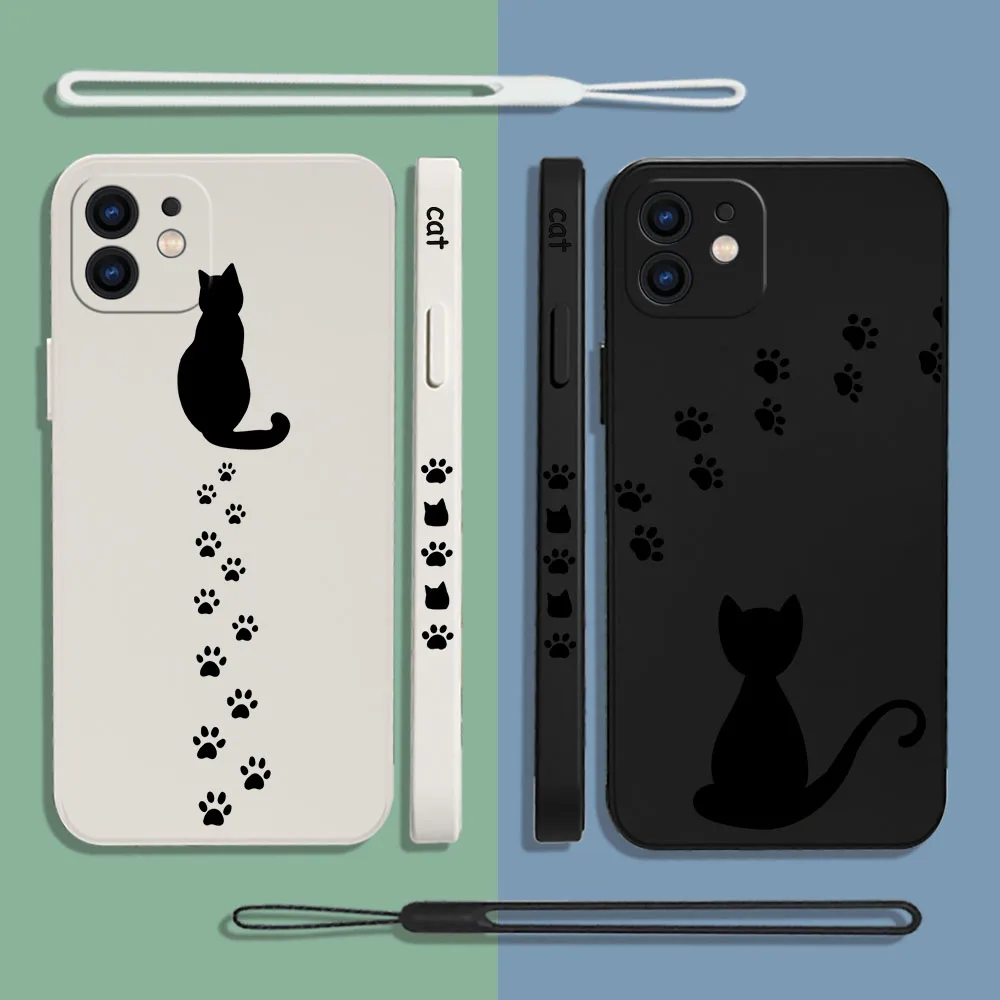 Cat Footprints Phone Case For Samsung Galaxy S23 S22 S21 S20 Ultra Plus FE S10 4G S9 S10E Note 20 10 9 Plus With Lanyard Cover