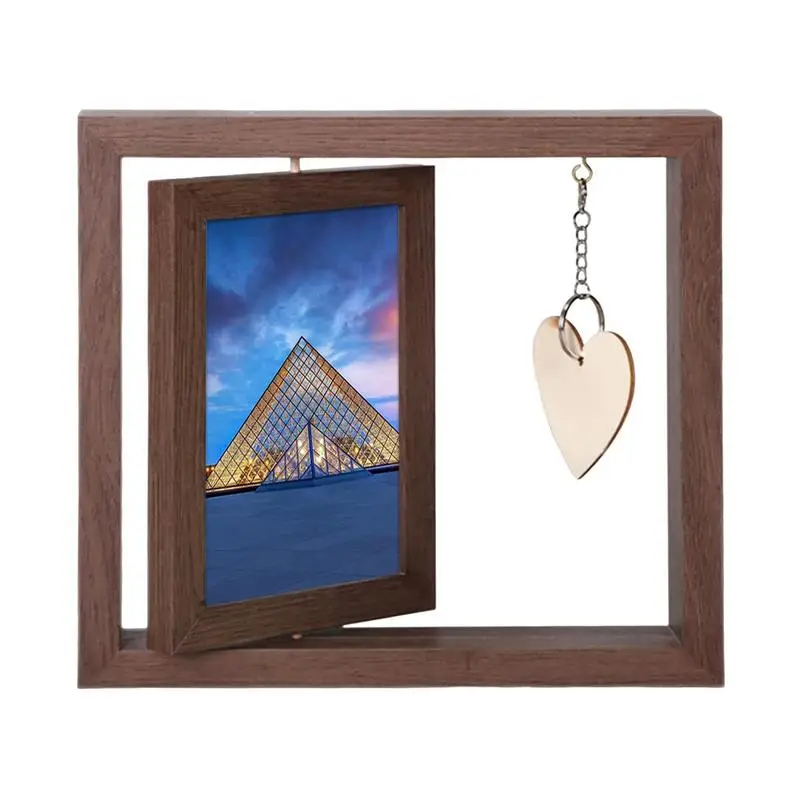 

Double Sided Floating Rotating Picture Frame 4x6inch Wooden Engagement Photo Frame Rustic Couple Family Photo Frame Display