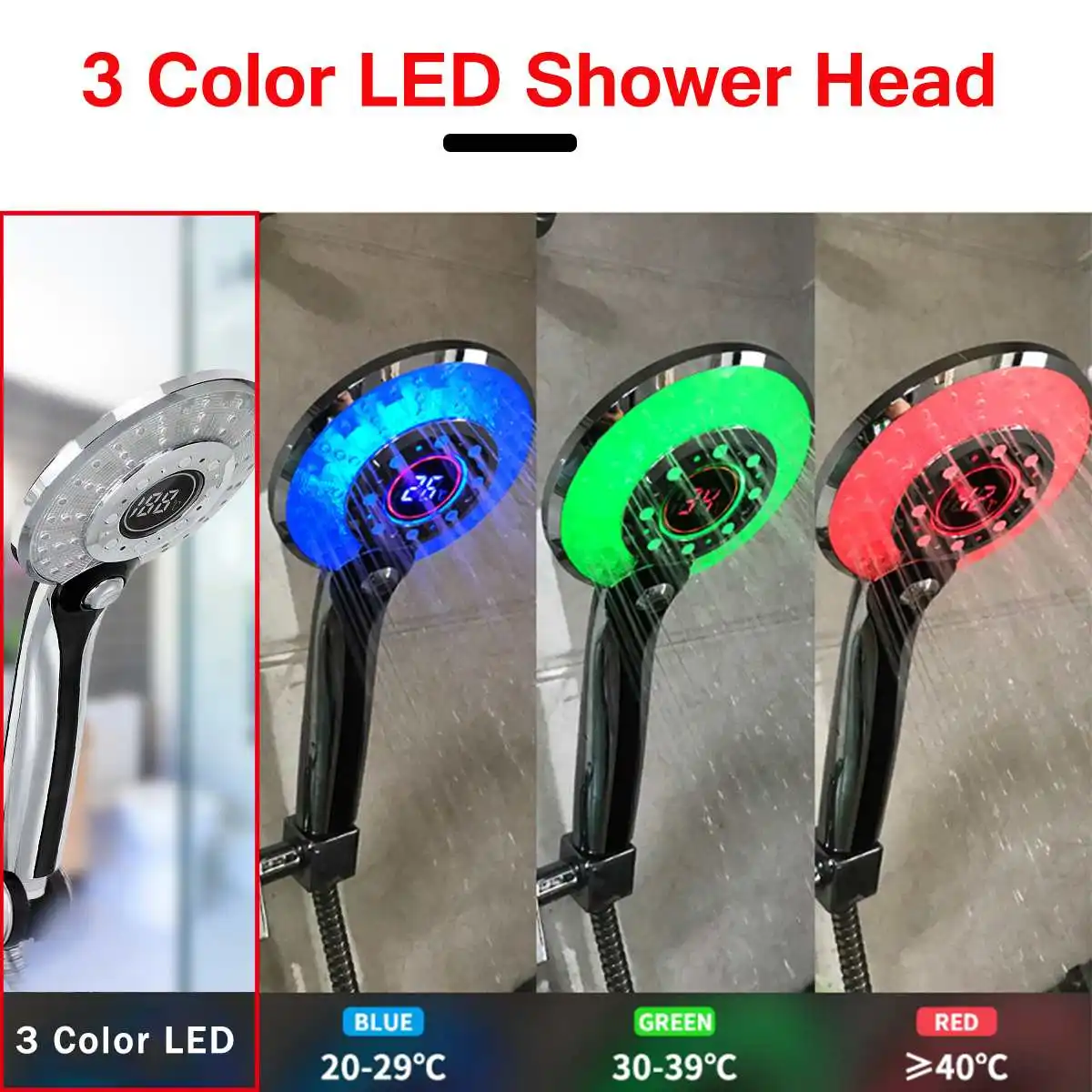 

Shower Head Water Saving Flow with LED Light Digital Temperature Control 3 Spraying Mode Rain Spray Nozzle Bathroom Accessories