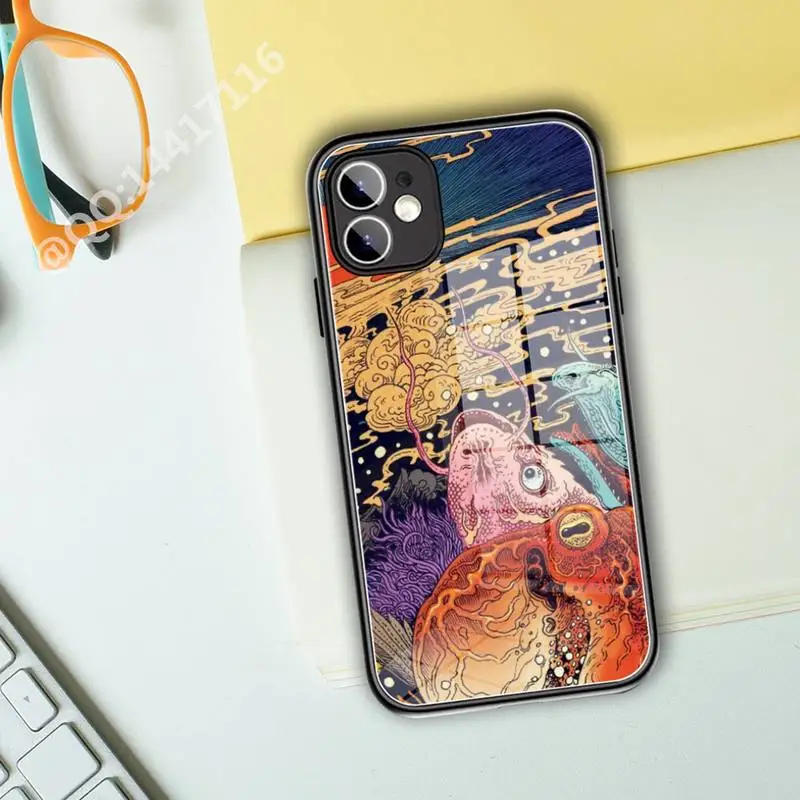 Японский стиль искусства Японии Чехол для телефона из закаленного стекла для iPhone 13 11 Pro XR XS MAX 8 X 7 Plus 12 Mini телефон Полное покрытие.