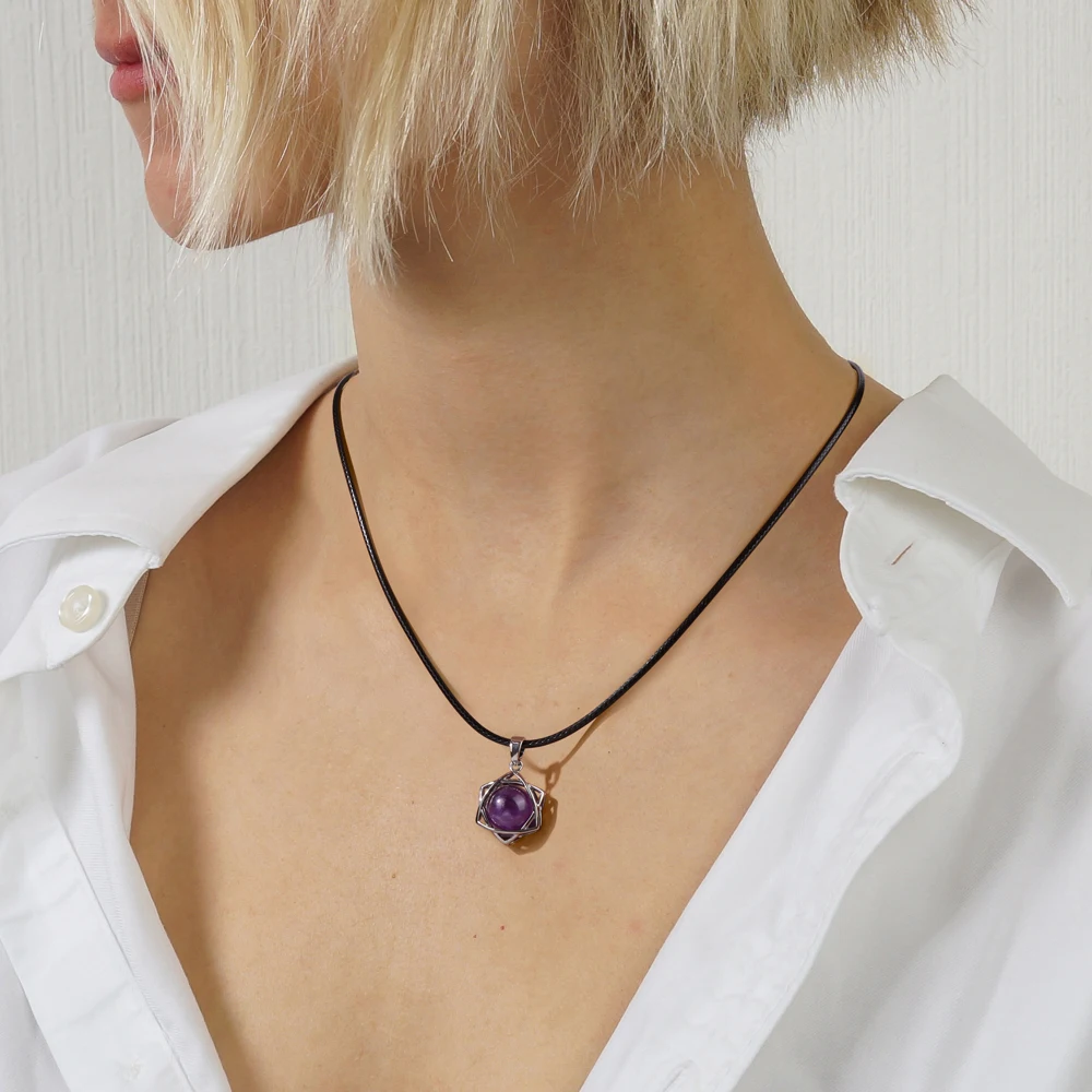 Ожерелье с подвеской в виде шестиконечной звезды натуральный камень зеленый