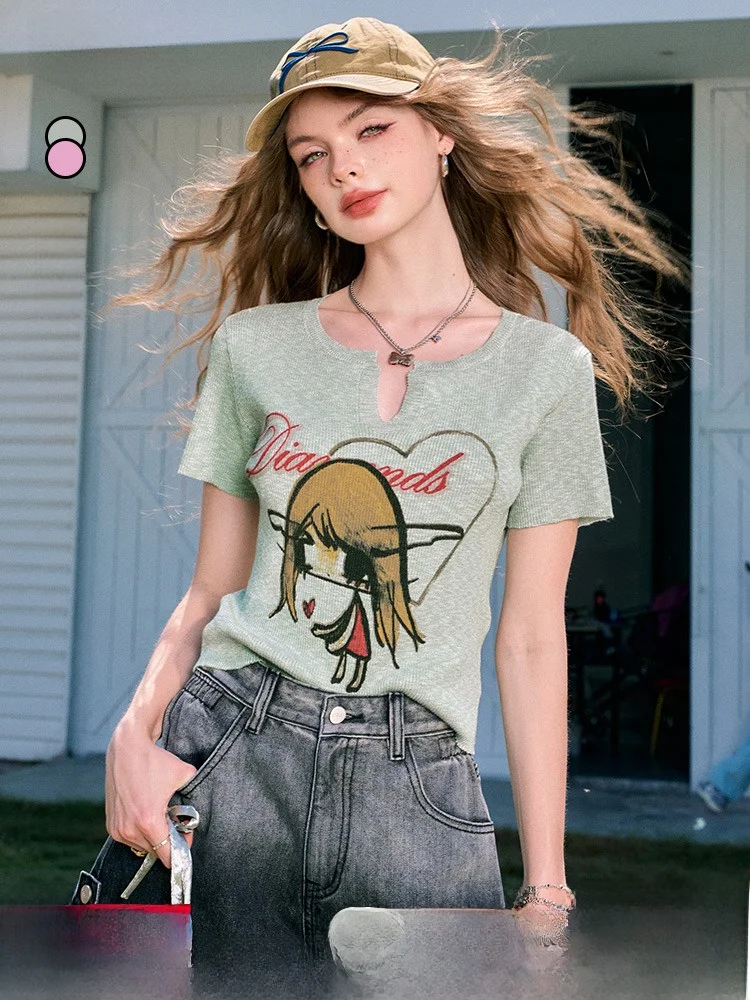 Женский облегающий вязаный топ с короткими рукавами и v-образным вырезом Fairy Pocket