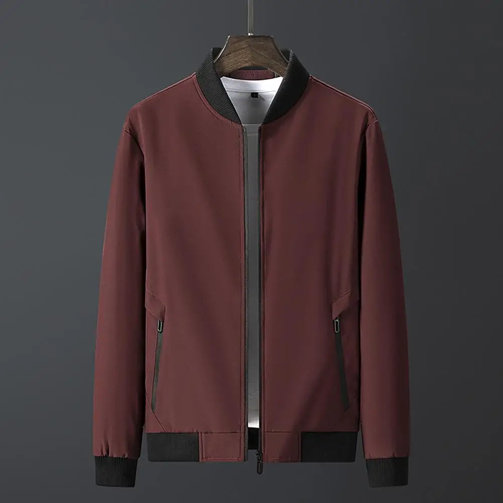 

Side Pockets Stretchy Sweat Absorbing Ribbed Cuff Jacket for Daily Wear