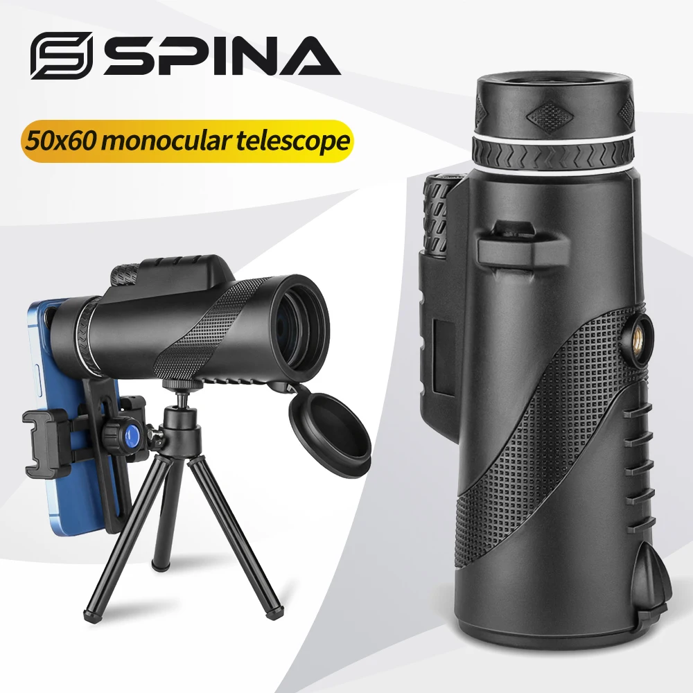 

SPINA 50x60 Pocket Monocular Binoculars With Tripod Handy Zooming Focus Ourism Outdoor Tactical Hunting Distance Measurement