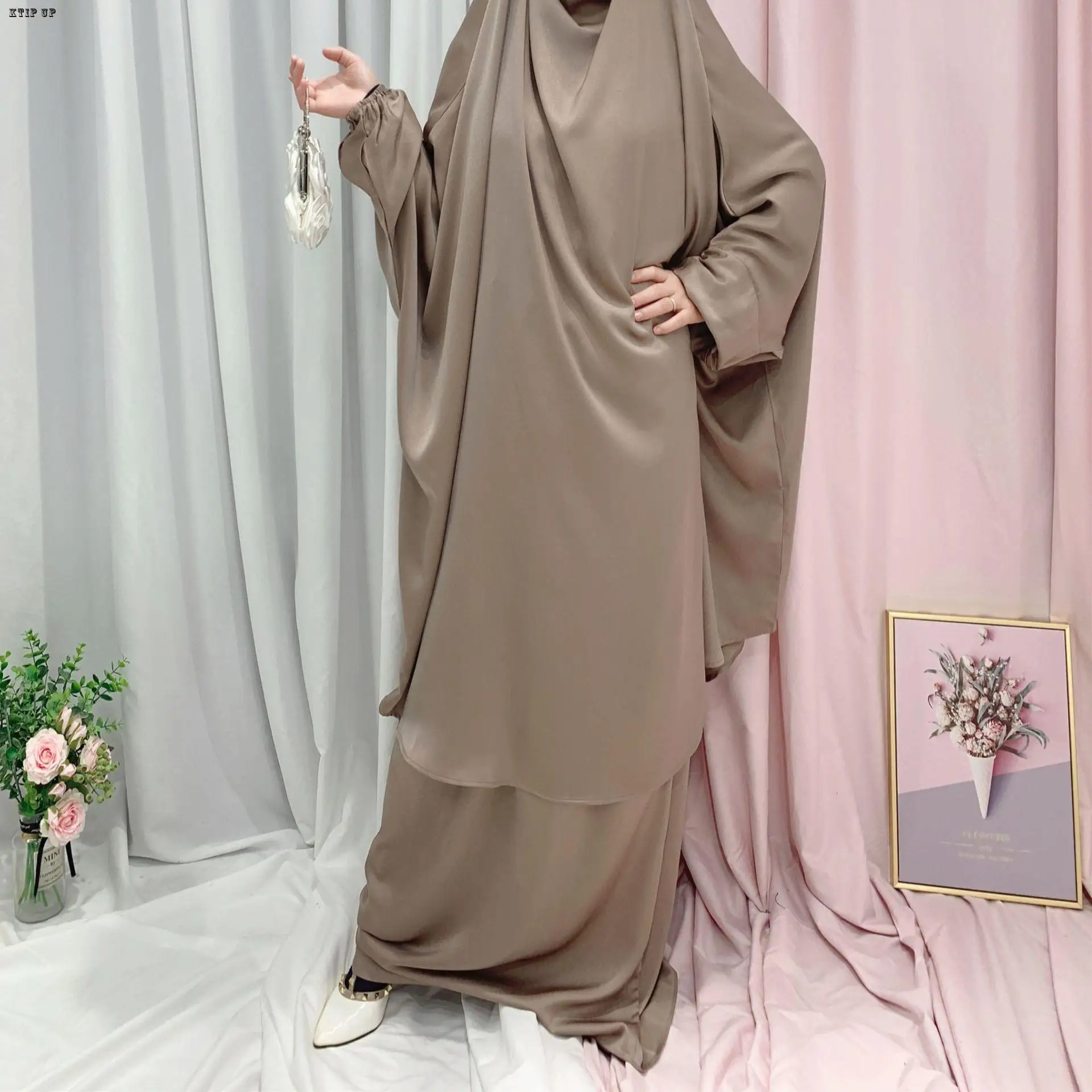 

Ramadan Muslim 2 Piece Set Prayer Hijab Dress Garment Jilbab Women Hooded Abaya Full Cover Jilbaab Niqab Islam Dubai Modest Robe