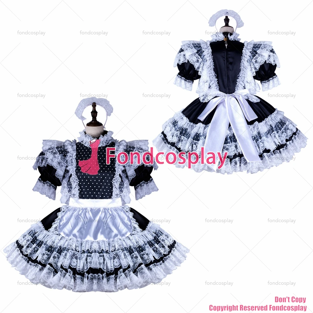 

Сексуальная одежда для взрослых с крестом fondcosplay, женское короткое черное атласное платье с защелкой, белый фартук, униформа, костюм CD/TV[G2349]
