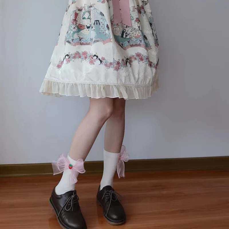 

Gauze Bow Lolita Medium Tube Socks Japanese Cute Sweet Strawberry Kawaii Woman Socks Cotton Princess Socks White JK Socks Meias