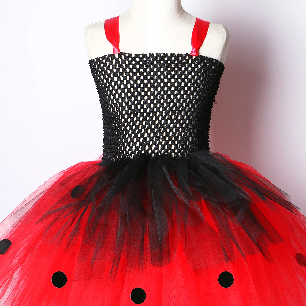 Lady Beetle Tutu Dress for Baby Girls Birthday Halloween Costumes with Wings Kids Fairy Dresses Outfit Child Polka Dots Clothes images - 6