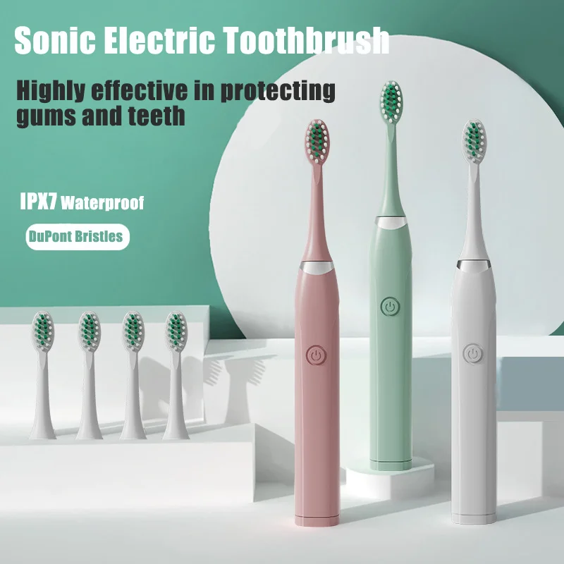 

Portable Electric Toothbrush Adult Super Sonic Brush Soft Bristles with Replacement Head Women Teeth Whitening Cleaning Brushes
