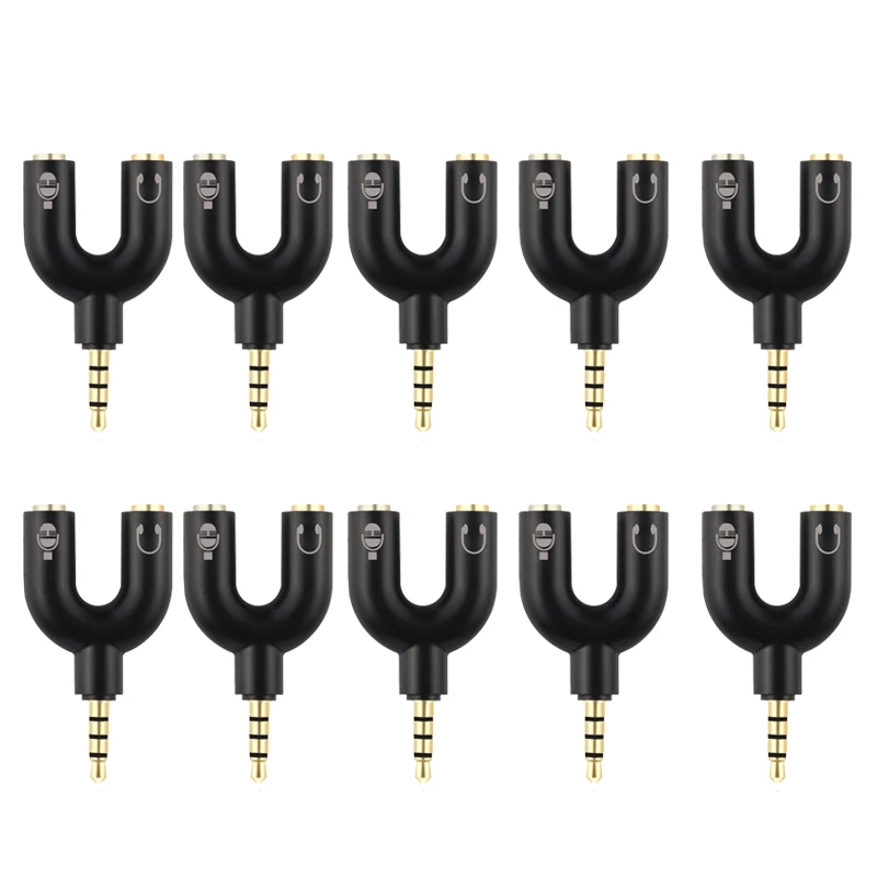 10 шт. U-образный адаптер, двойной разъем для наушников 3,5 мм, аудиокабели, разветвитель микрофона, 2 в 1, поворотный разъем, аудиоконвертер