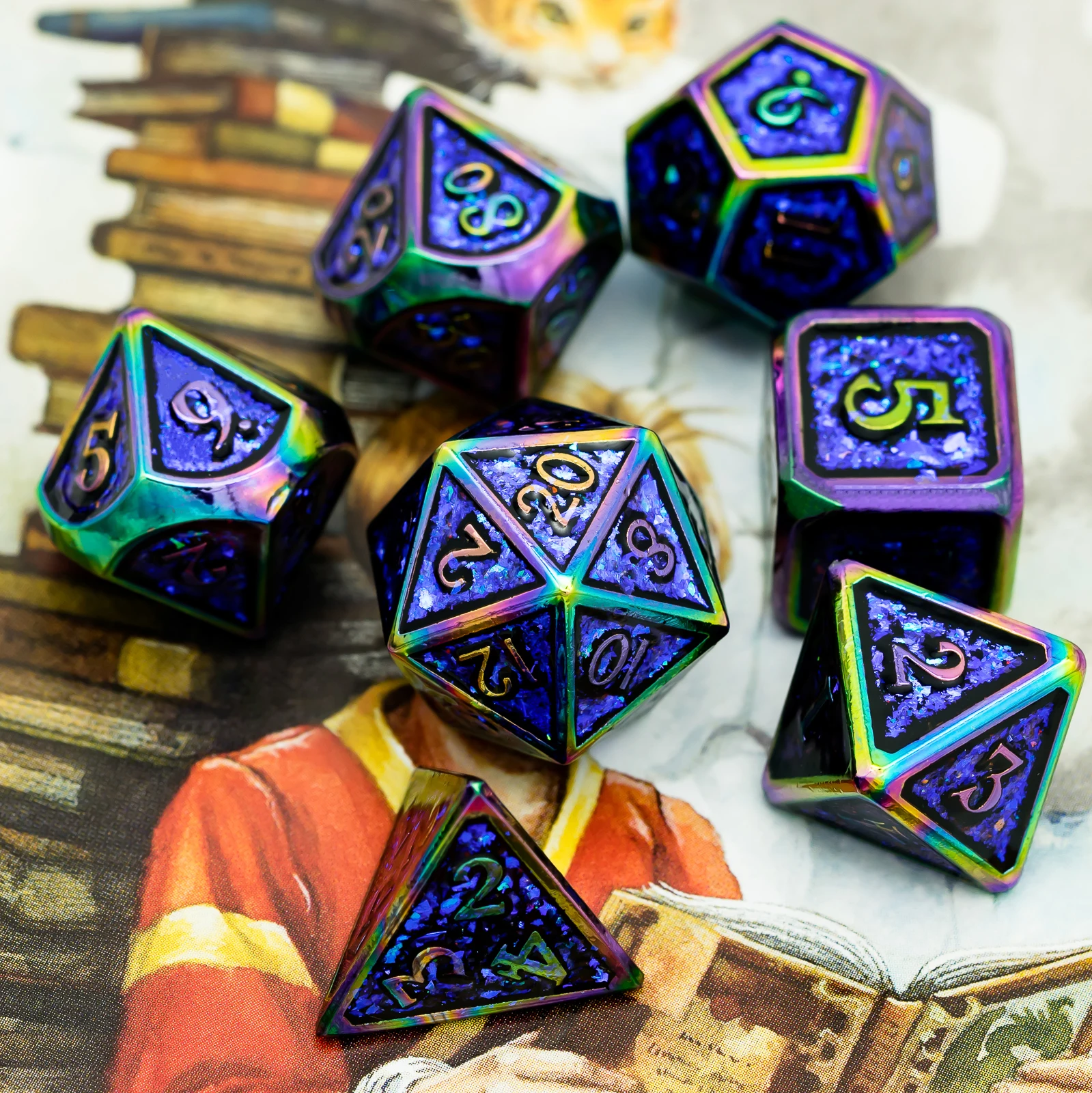 

Металлические кости Cusdie D & D, 7 шт. цветных металлических костей, набор многогранных костей, металлические кости для подземей и драконов, роле...