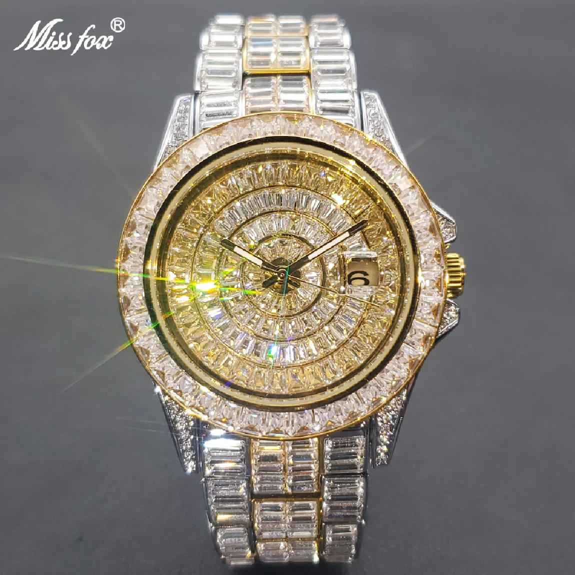 

MISSFOX Full Diamond Watch For Men Hip Hop Ice Out Stainless Steel Watches High Quality Luminous Waterproof Male Clock 2022 New