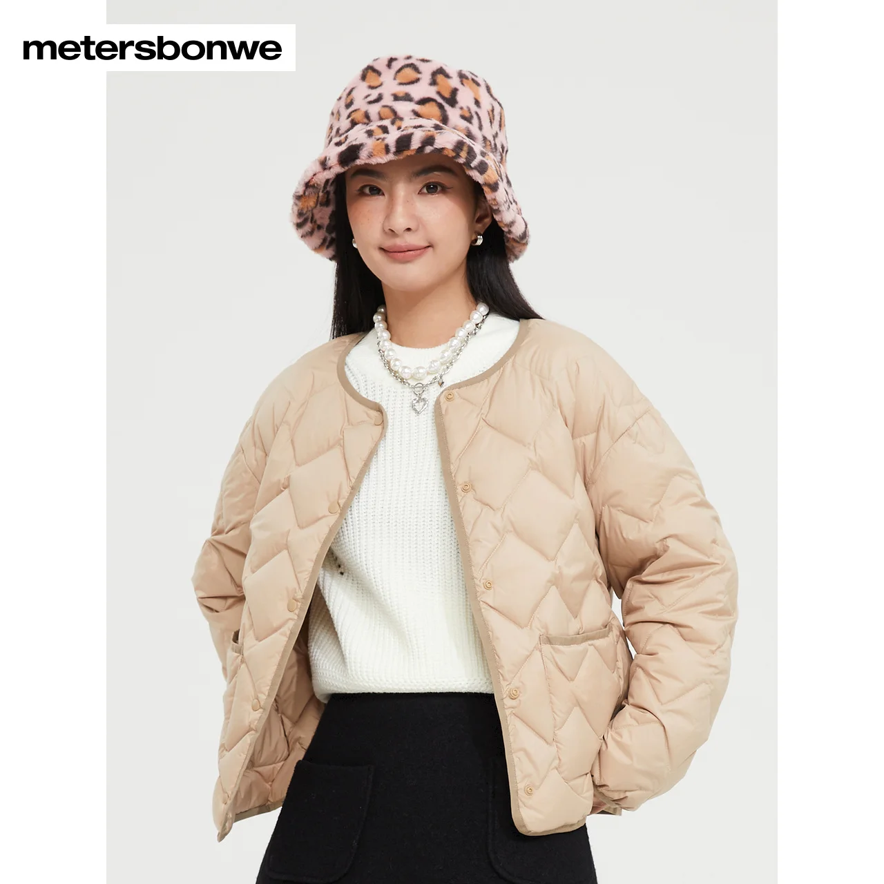 Metersbonwe Women's 22New Collarless Ultra Light Down Jacket Solid Color 90%Duck Down Warm Wear Loose Short Winter Down Jacket