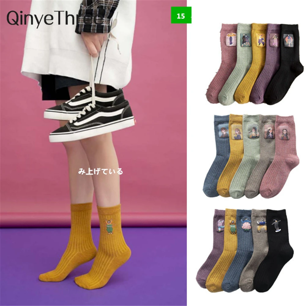

2022 New Women Soft Cotton Thermoprint Socks Breathable Deodorant Cute Hot Stamping Cartoon Fashion Brief Wild Trend Motion Sock
