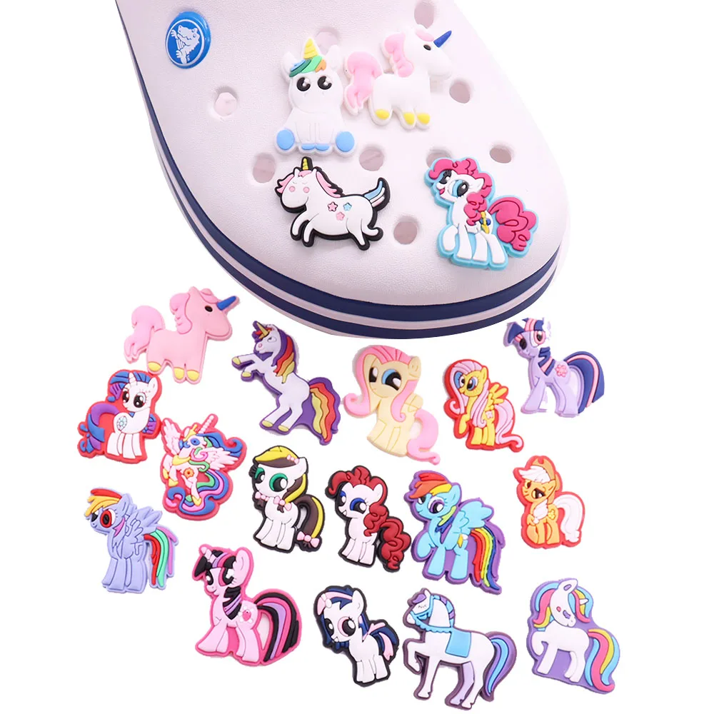 

50Pcs Unicorn Horse Rainwbow Kawaii PVC Garden Shoes Charm Shoe Accessories DIY Bracelets Backpack Croc Jibz Children Party Gift