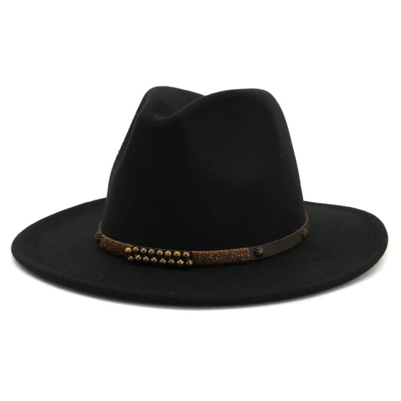 

Fedora Hat Men Women Brown leather Belt Decoration Felt Hats Artificial Wool Blend Winter Hat Church Wedding Party Bowler Hats