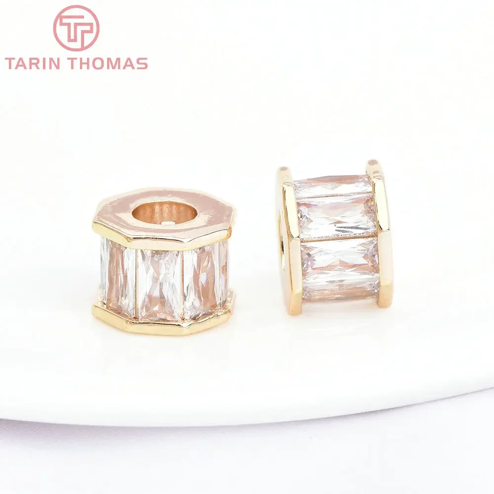 (7098) 4 шт. 10 5x9 мм 24-каратное золото латунь с циркониевыми бусинами в форме барабана