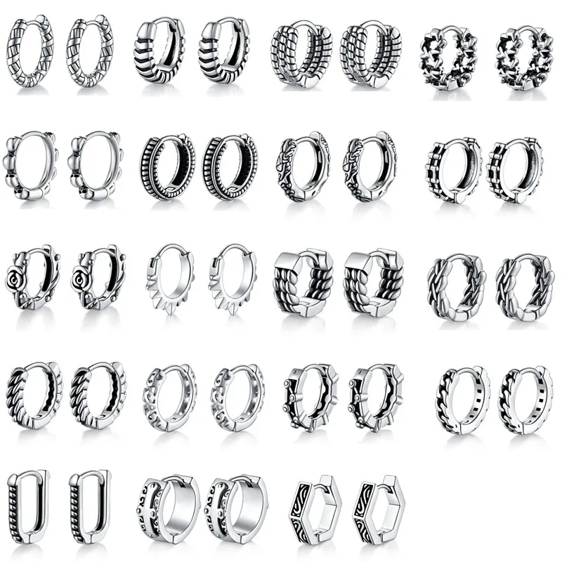 1 Pair Hip Hop Punk Stainless Steel Earrings Ring for Women Men Fashion Round Circle Hinged Huggie Hoop Earrings