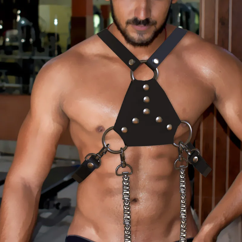 

AIIOU Men Bondage Harness Undershirts Belt Gothic Chest Faux Leather Fetish Wear Vest Wrestling Suspender Straps Sexy Costume