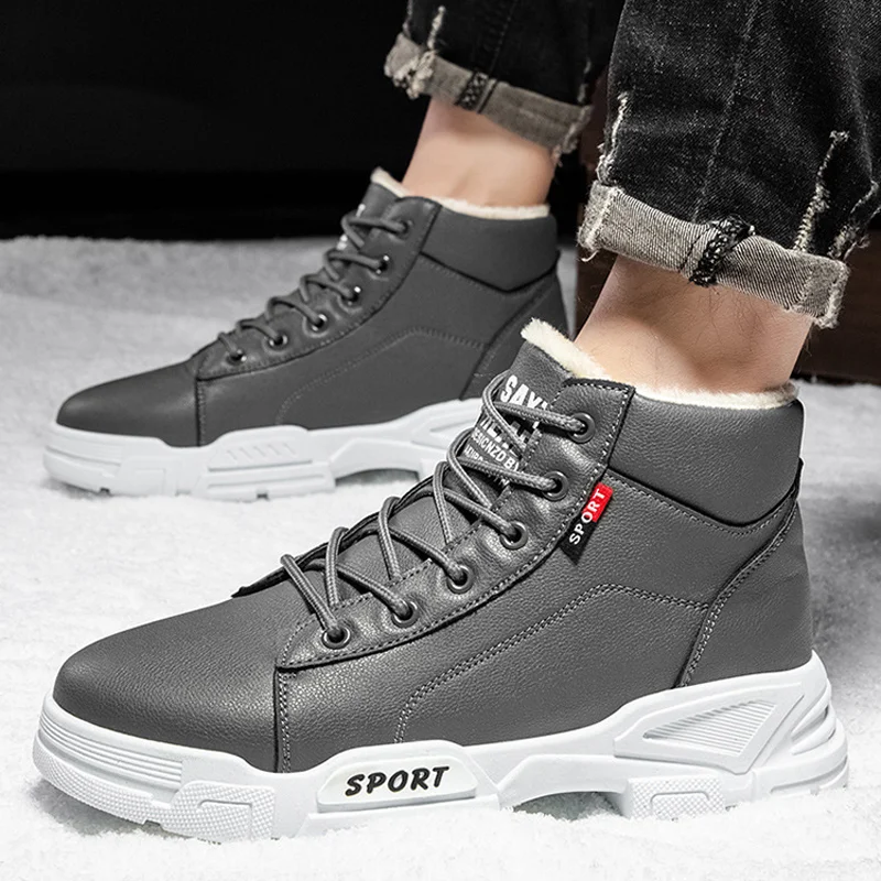 Winter Male Casual Sports Shoes Trendy Plus Velvet Warm Non-slip Walking Shoes Outdoor Fashion Lace Up Comfortable Snow Boots