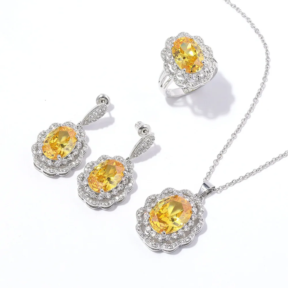 

Fashion Lotus Leaf Shape Ring Necklace Earrings 3PCS Gold Wedding Zirconia Jewelry Sets for Women