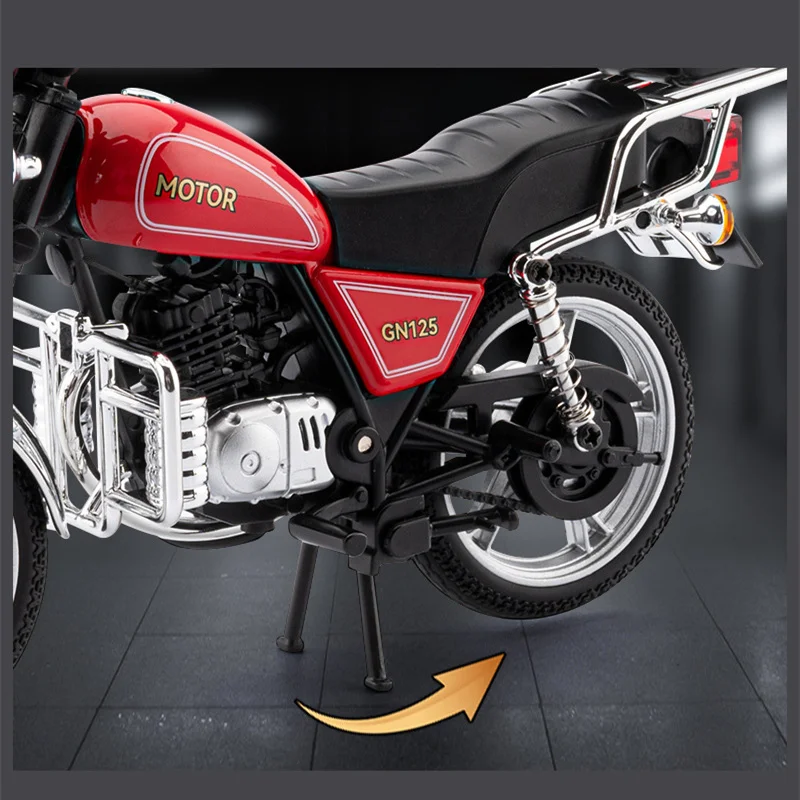 Фото Модель мотоцикла Suzuki GN125 (1/12), литая, классическая, спортивная, для досуга, из металла, уличный круизер, со звуком и светом, игрушка для детей, подарок №5