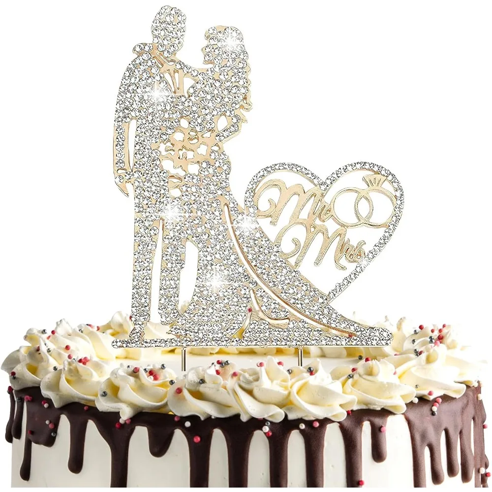 Cake Topper for Wedding Rhinestone Metal Love Mr and Mrs Anniversary Heart