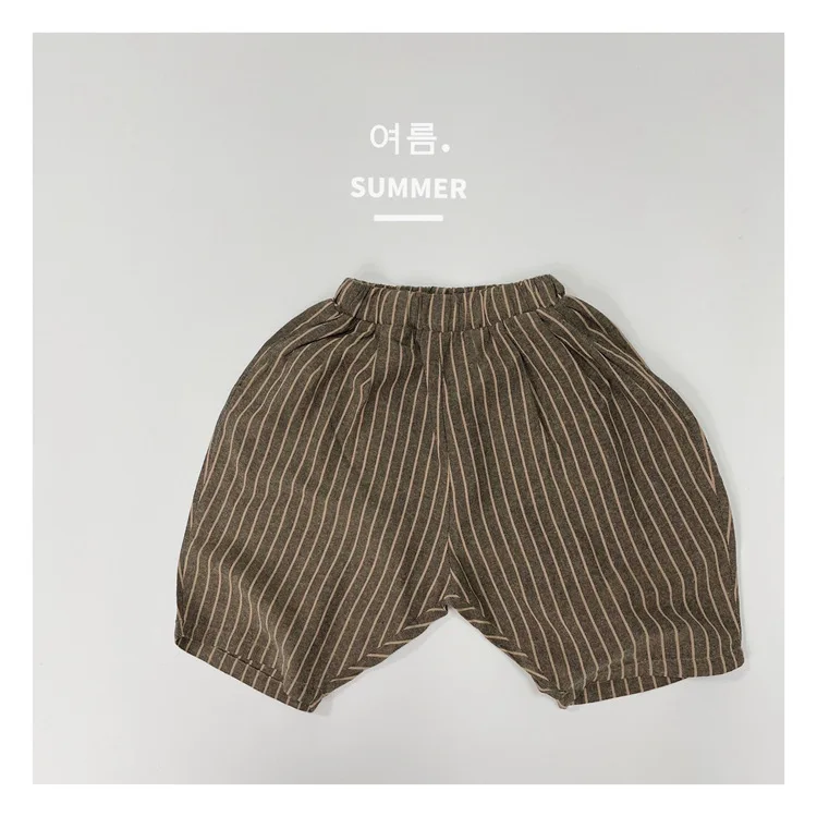 

Summer Clothes New Thin Kid Striped Full Cotton Mid Pants Girl Infant Casual Loose Beach Shorts Boy Baby Fashion Simple Trousers