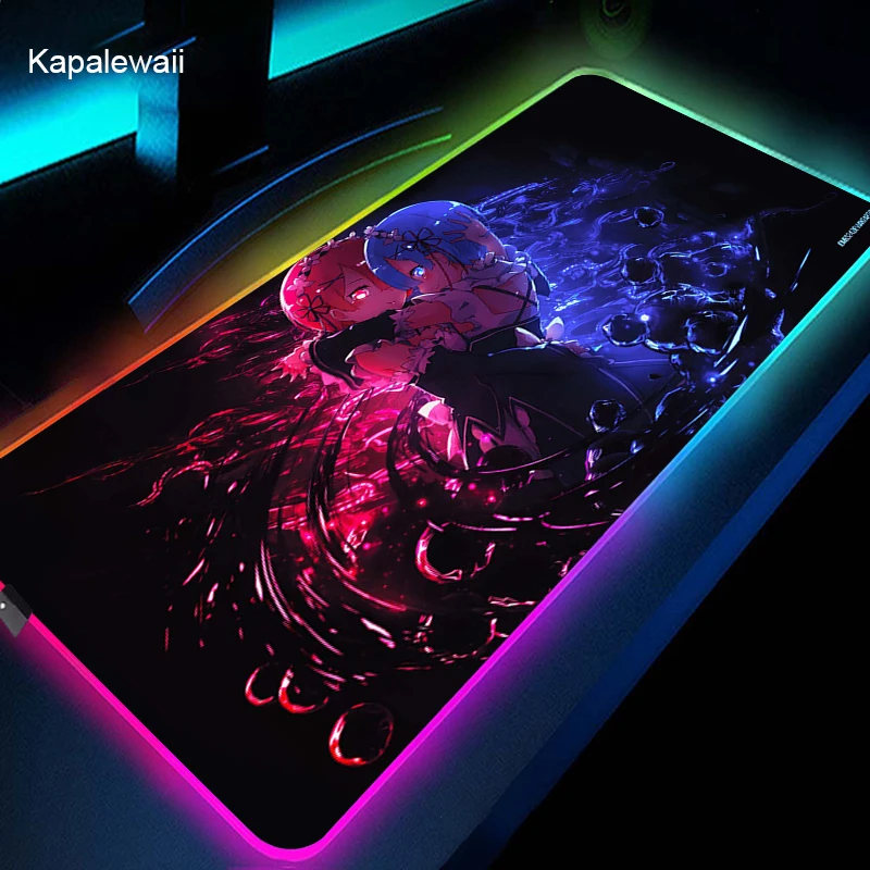 

Game Mouse Pad RGB Re Zero Kawaii Gaming Accessories Laptop Mousepad Gabinete PC Gamer Carpet LED Backlit CSGO Soft Desk Mat
